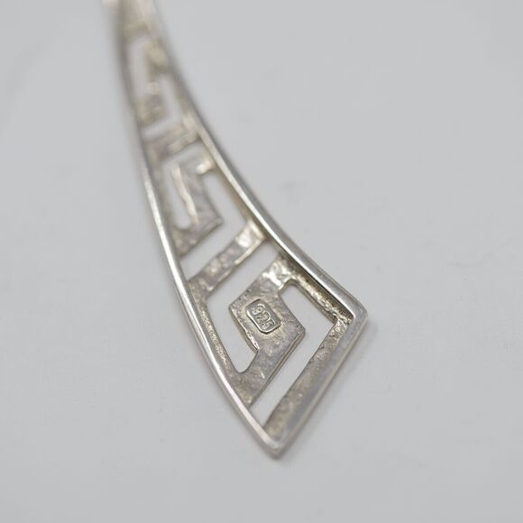 Sterling Silver 925 Greek Key Geometric Dangle Earrings - Picture 2 of 3